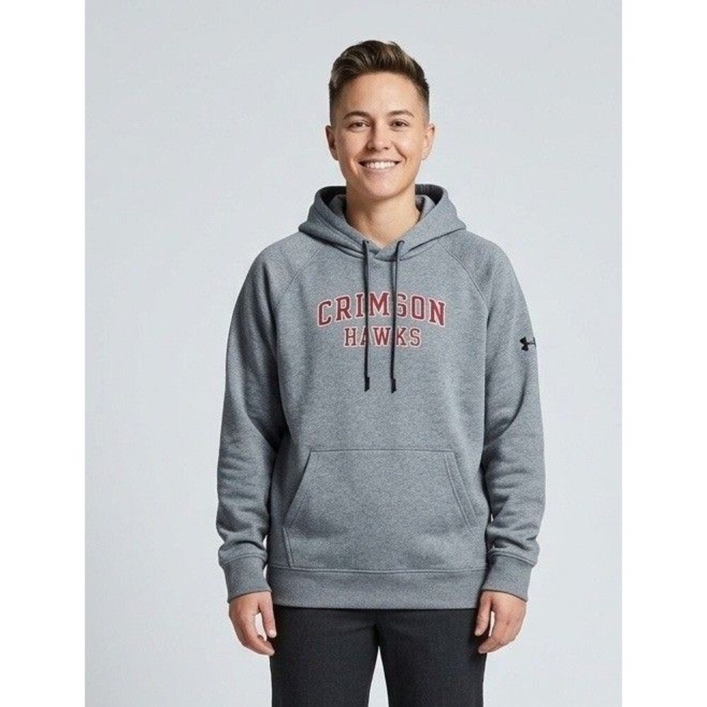 Under Armour Crimson Hawks Gray Hoodie UA Poly Pullover Unisex Men's Medium